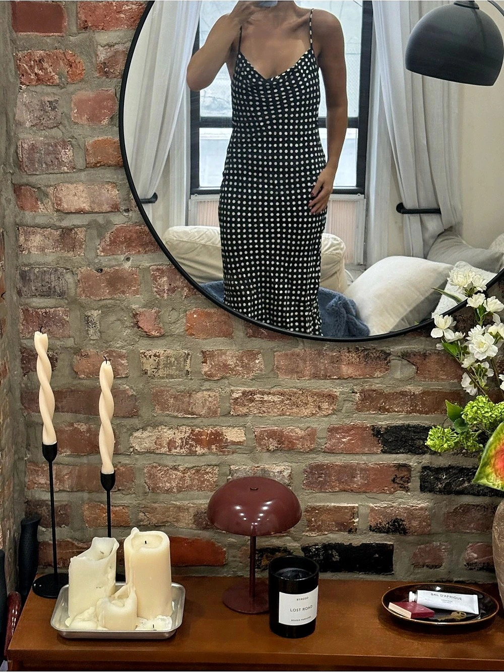Zara Polka Dot Satin Midi Slip Dress in Black & White Size Medium